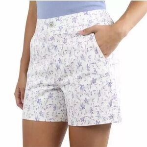 Jachs Girlfriend Women's Medium Stretch Pull On Chino Shorts Purple Floral